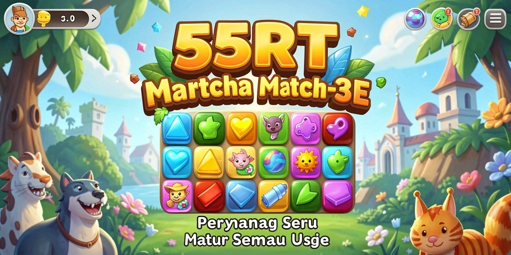 Tampilan gameplay 55RT yang menarik dengan berbagai warna dan objek.