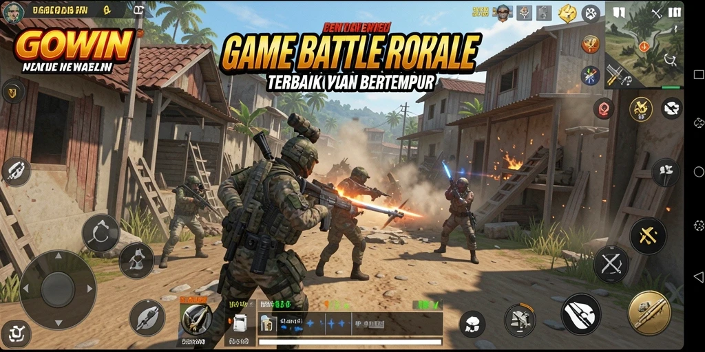 Tangkapan layar GOWIN menampilkan aksi pertempuran seru dalam mode Battle Royale.