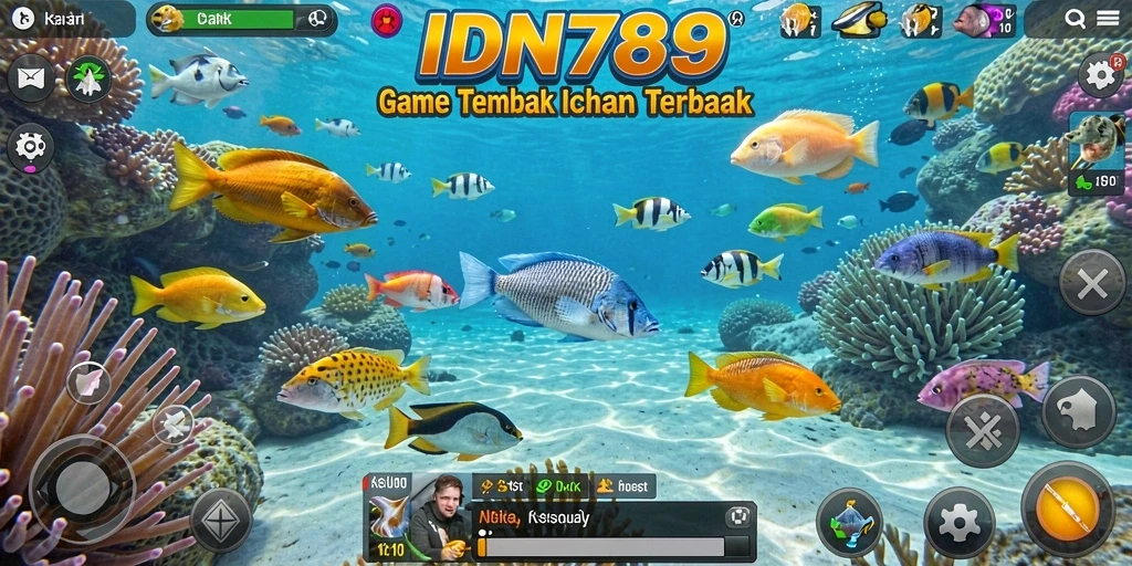 Screenshot gameplay dari IDN789 yang menunjukkan aksi Tembak Ikan yang seru.