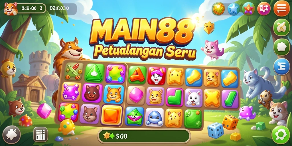 Screenshot utama MAIN88 menampilkan gameplay seru Match-3 yang penuh warna.