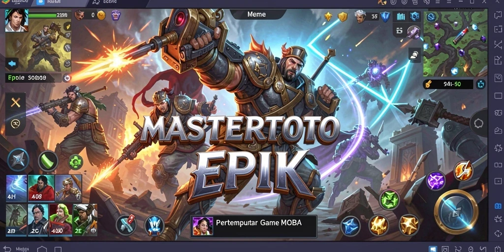 Tampilan gameplay <strong>MASTERTOTO</strong> yang penuh aksi di pertempuran MOBA.