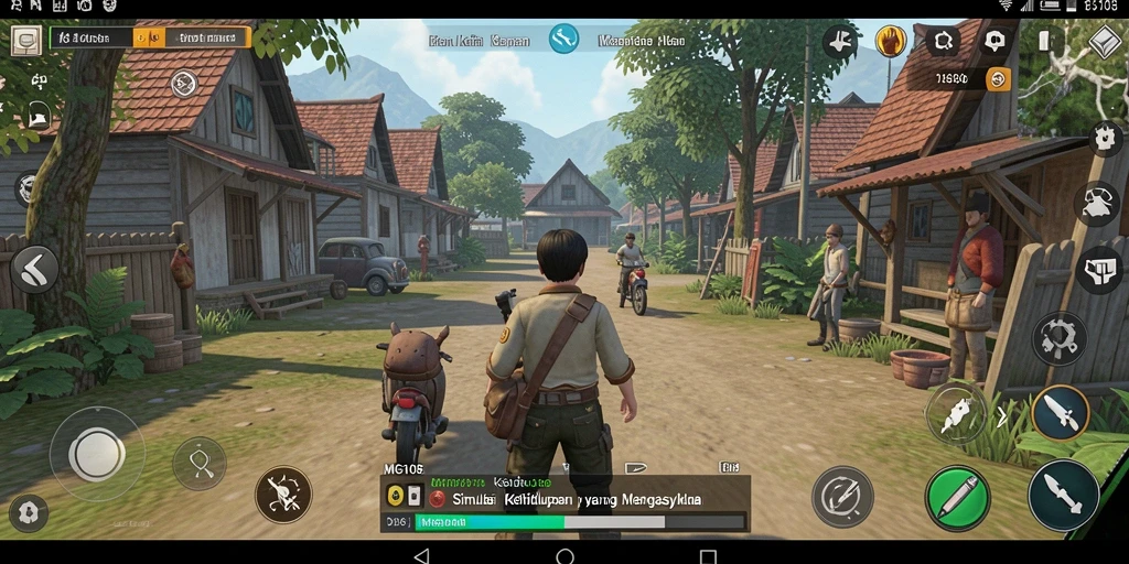 Screenshot MG108 menampilkan karakter bermain dalam simulasi kehidupan.