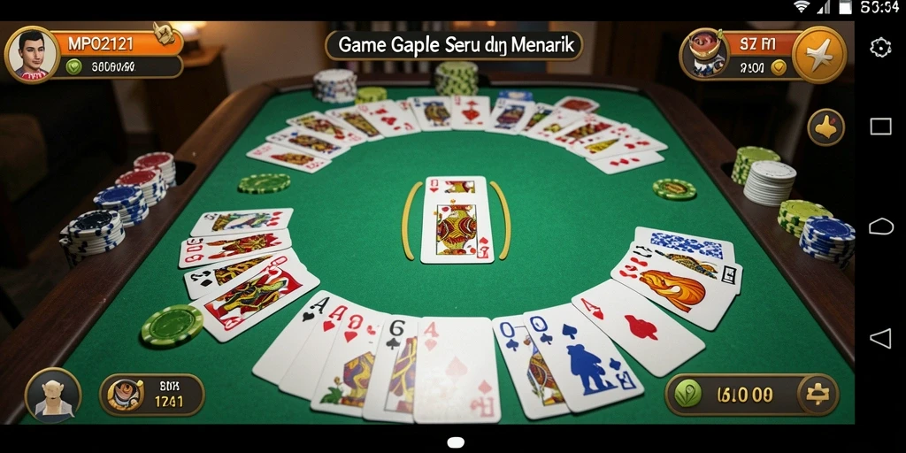 Screenshot MPO2121 menampilkan gameplay Gaple yang seru dan interaktif.