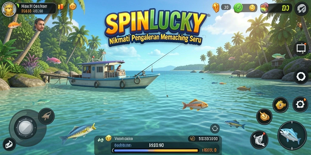 Screenshot gameplay menunjukkan momen menangkap ikan besar dalam SPINLUCKY.