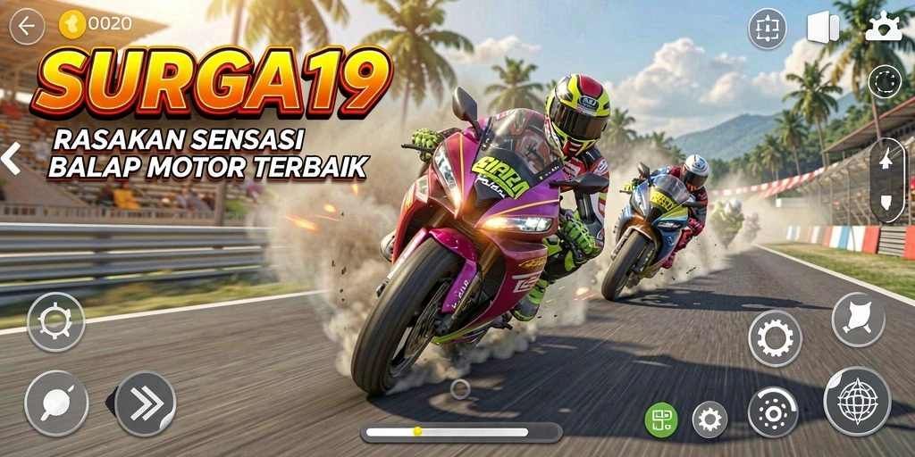 Gameplay SURGA19 menampilkan aksi balap motor yang seru dan mendebarkan.