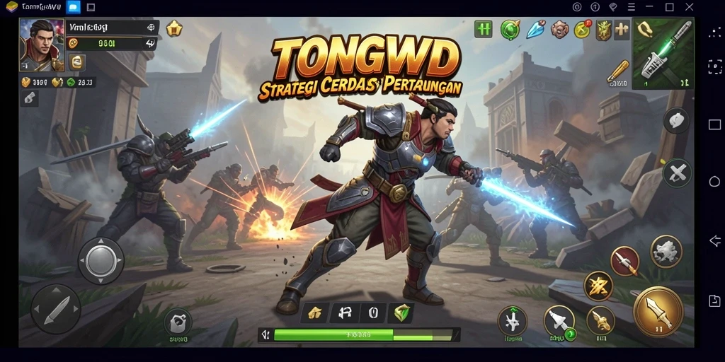 Screenshot gameplay TONGWD yang menampilkan strategi dan pertempuran.