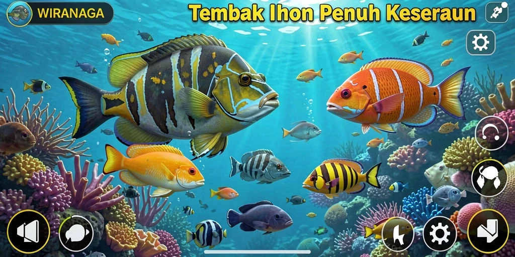 Gameplay seru WIRANAGA dengan berbagai ikan yang menarik.