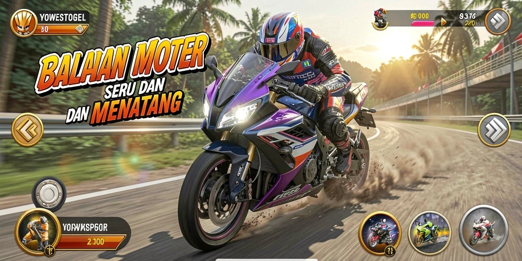 Tampilan gameplay YOWESTOGEL dengan balapan motor yang seru.