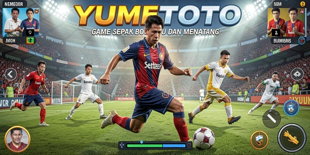 Tangkapan layar permainan YUMETOTO yang mendebarkan di lapangan sepak bola.